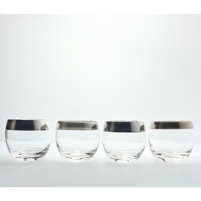 1950s MCM Dorthy Thorpe 4 Silver Band Roly Poly Cocktail Glasses 3 1/4” 10oz Good vintage condition. No chips, cracks, or...