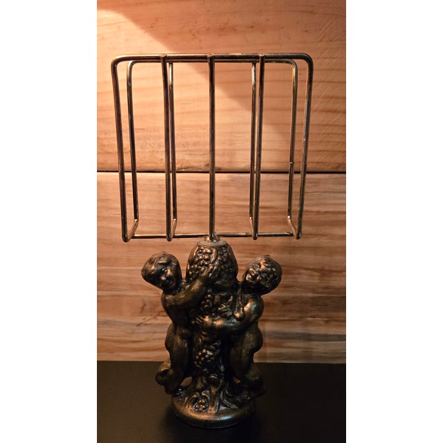 Metal Vintage Mid Century Cherub Angel Brass Towel Holder For Sale - Image 7 of 8
