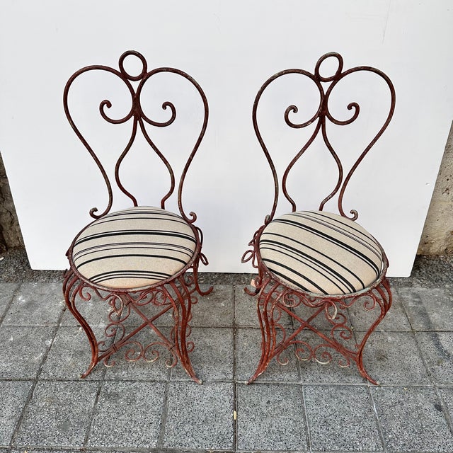Beige Vintage French Art Nouveau Chairs in Wrought Iron, 1930s, Set of 2 For Sale - Image 8 of 18