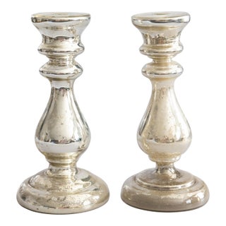 19th Century French Silvered Mercury Candlesticks - A Pair For Sale
