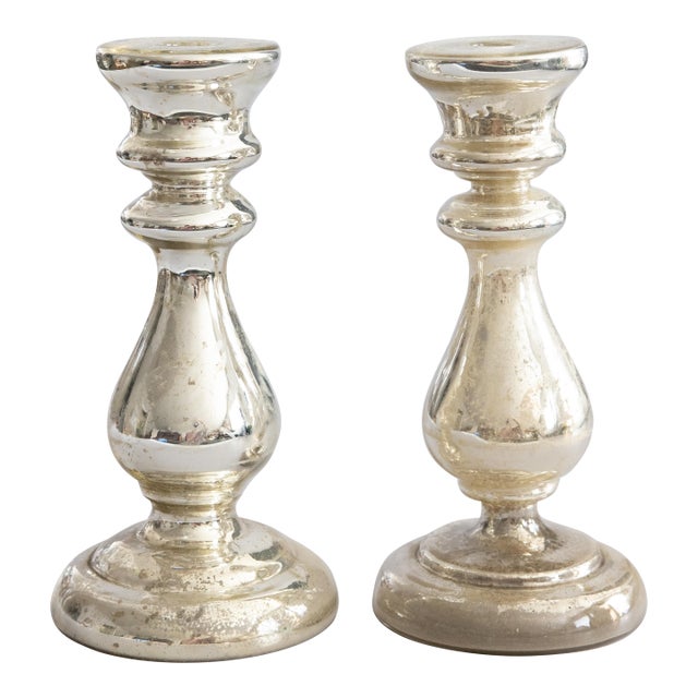 19th Century French Silvered Mercury Candlesticks - A Pair For Sale