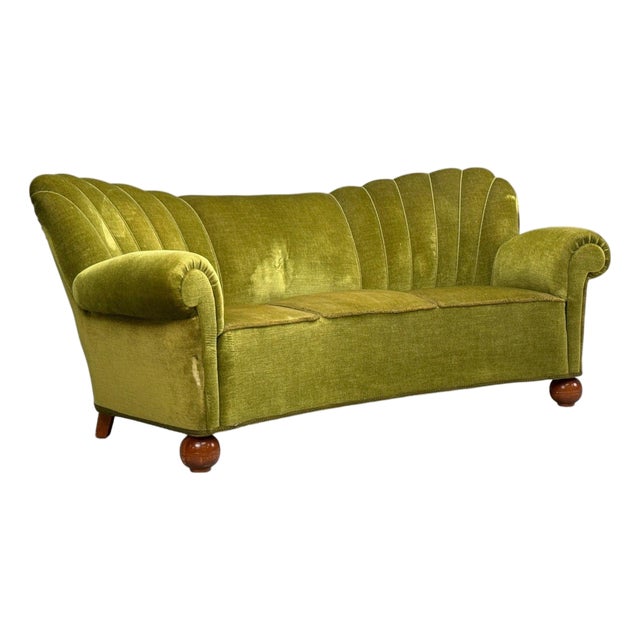 Swedish Modern, Sofa, Green Velvet, Elm, Sweden, 1940s For Sale