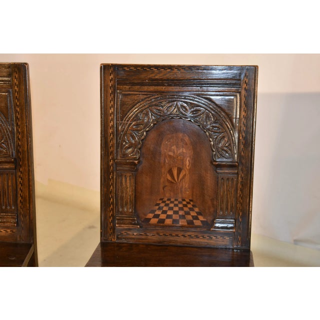 19th Century Set of 4 English Oak Parquetry Chairs For Sale - Image 10 of 12