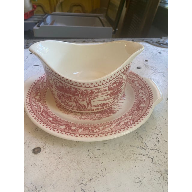 American 1960s Royal China Co Memory Lane Gravy Boat & Handled Under Plate For Sale - Image 3 of 11