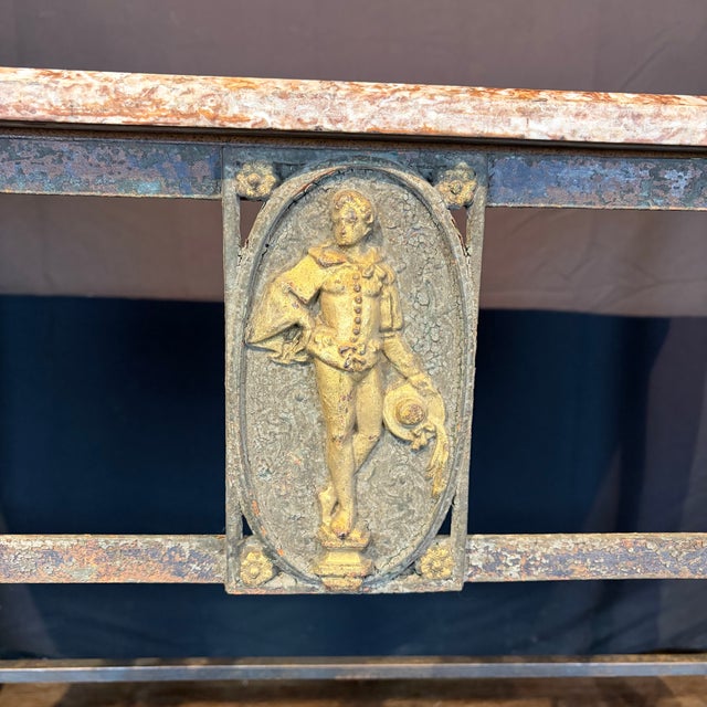 French Balcony Console Table With Marble Top & Gold Figural Wrought Iron For Sale - Image 4 of 9