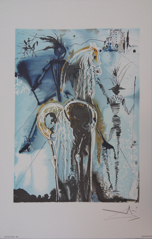 Salvador Dali, Les Chevaux, Don Quichotte, Lithograph