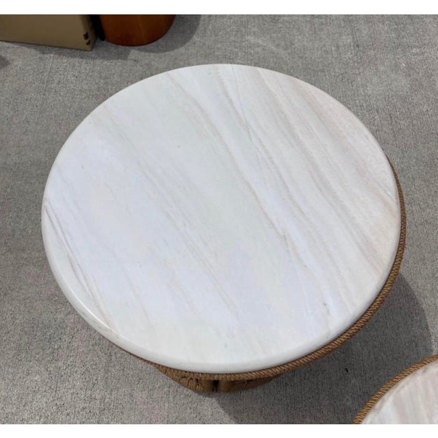 Modern Marzio Cecchi Studio Most Rope Travertine Top Side Tables or Nightstands, a Pair For Sale - Image 3 of 12