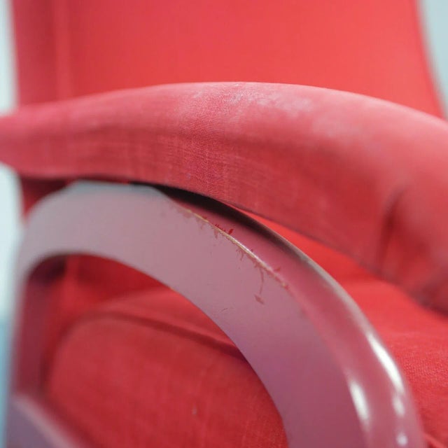 Red Fabric and Wood Reclining Lounge Chair, 1970s For Sale - Image 9 of 11