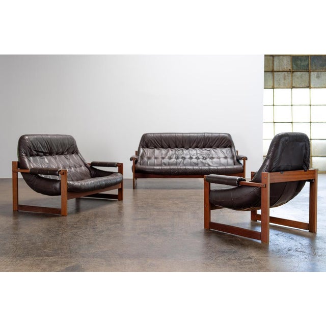 Percival Lafer Brazilian Modern Leather Sofas and Lounge Chair by Percival Lafer, 1970s, Set of 3 For Sale - Image 4 of 18