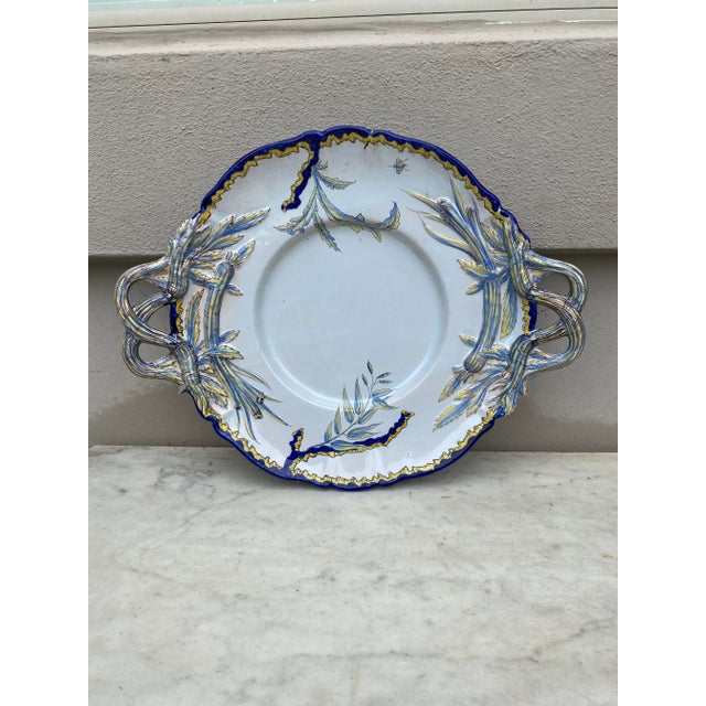 French Faience Handled Platter Botanical Saint Clement, Circa 1900 For Sale - Image 9 of 9