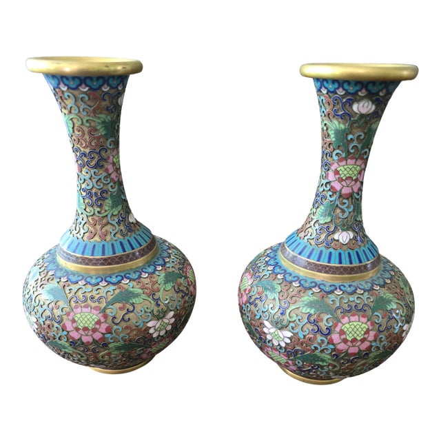 Vintage Chinese Mid Century Museum Pr Cloisonne Vases For Sale
