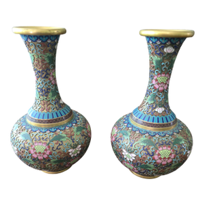 Vintage Chinese Mid Century Museum Pr Cloisonne Vases