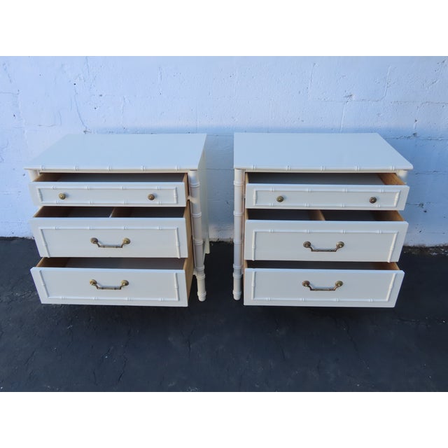 This Pair of Large Nightstands is made of wood, and metal. The Nightstands were made by Thomasville Furniture, and they...