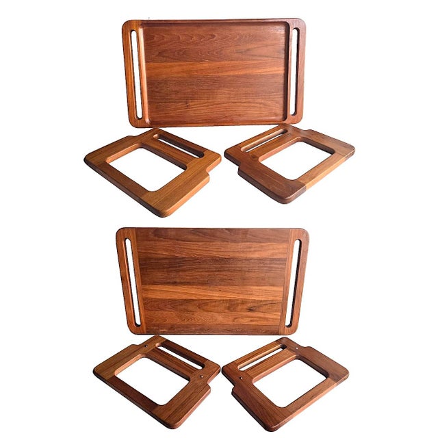 Offered is a vintage mid 20th Century Teak wood breakfast tray designed by Jens Quistgaard for Dansk. It features 2 slabs...
