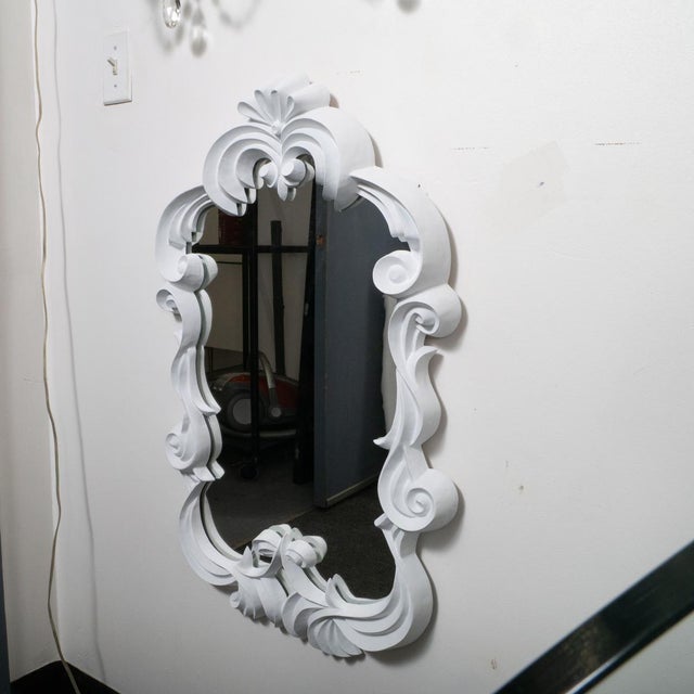 Art Nouveau White Carved Wood Mirror For Sale - Image 3 of 9