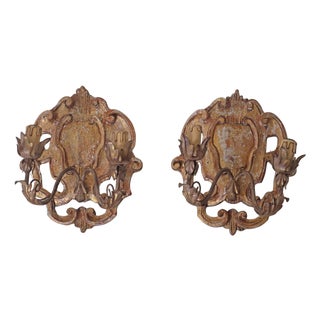 Hand-Carved Louis XIV Baroque Style Wall Sconces, Italy, 1950s, Set of 2 For Sale