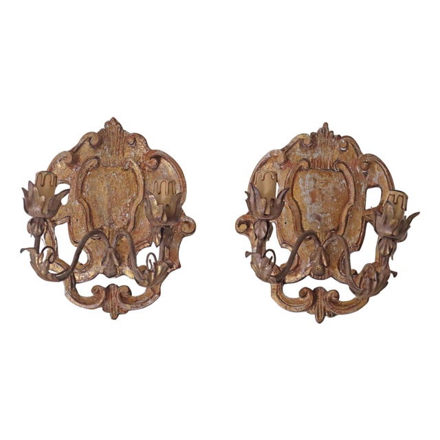 Hand-Carved Louis XIV Baroque Style Wall Sconces, Italy, 1950s, Set of 2 For Sale