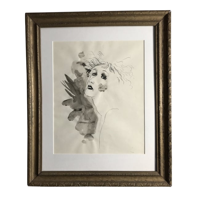1930s Art Deco Portrait of a Woman, Original Pen & Ink Drawing For Sale