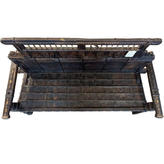 1950s Indian Rustic Reclaimed Teak Wood Ox Cart Bench For Sale In Houston - Image 6 of 7