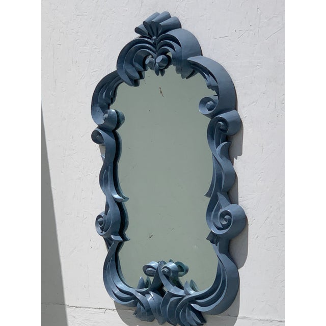 Cornflower Blue 1960s Serge Roche Style Deco Mirror For Sale - Image 8 of 12
