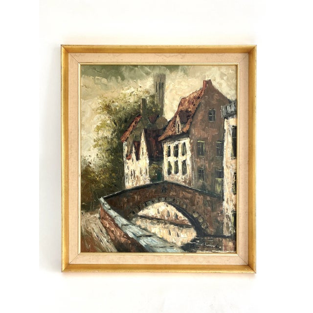 Wood Bruges Bridge Impasto Oil Painting For Sale - Image 7 of 7