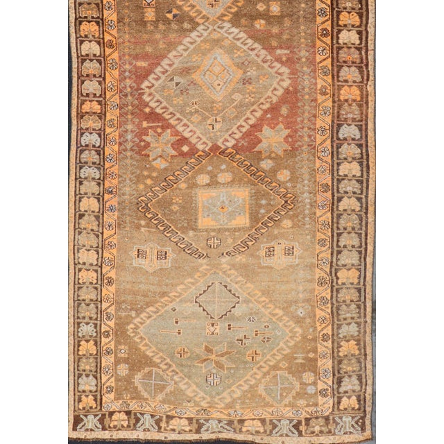Vintage Hand Knotted Turkish Kars Gallery Rug in Wool With Diamond Design For Sale - Image 4 of 13