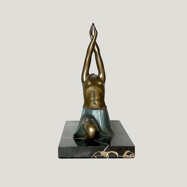 Dancing ballerina - art deco sculpture by ghanu gantcheff bronze mounted on portor marble, triple platinum. Old cast iron....