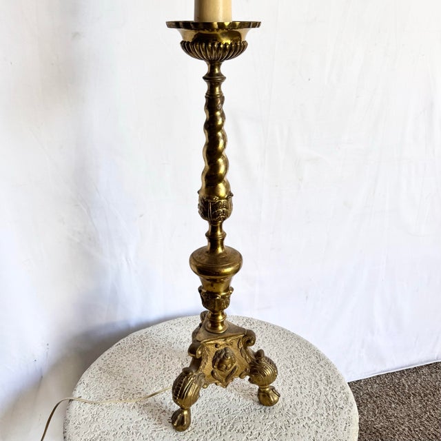 Vintage, Large Brass Table/Floor Candlestick Lamp For Sale - Image 4 of 10