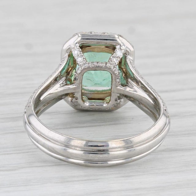 Green 2.59ctw Emerald Diamond Halo Engagement Ring 18k White Gold Size 6 Gia For Sale - Image 8 of 8