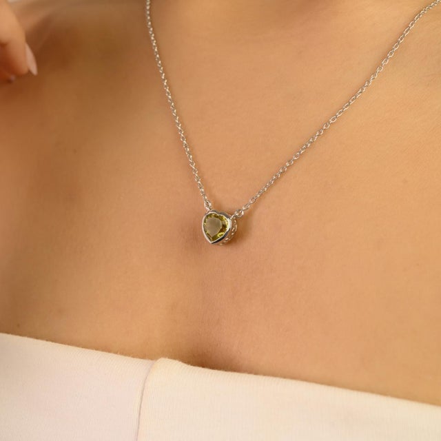 Yellow Minimalist 1.88 Ct Lemon Quartz Heart Pendant Necklace With 925 Silver Bezel Setting For Sale - Image 8 of 11