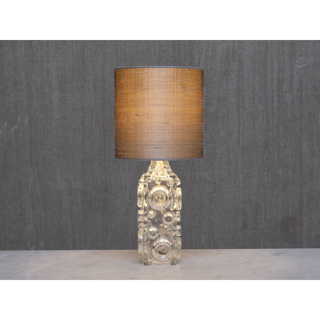 1960s Bubble Glass Table Lamp with Silk Shade by Josef Schott for Smålandshyttan, Sweden, 1960s For Sale - Image 5 of 13