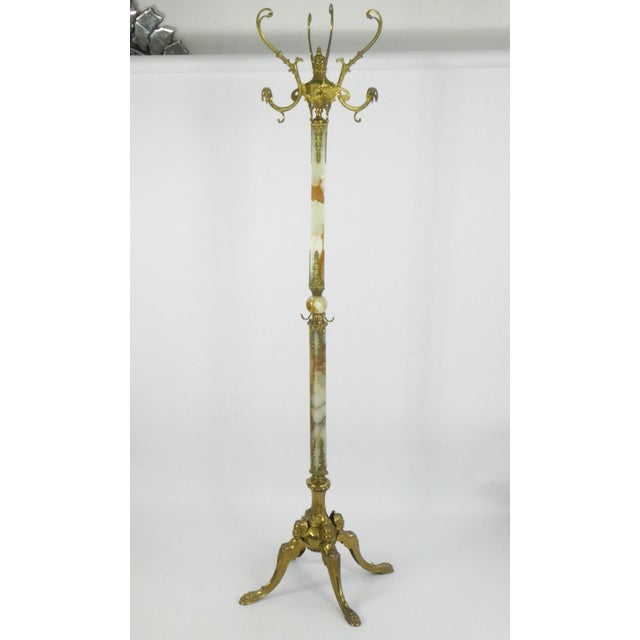 Beige Vintage Italian Free Standing Marble Brass Coat Rack For Sale - Image 8 of 8