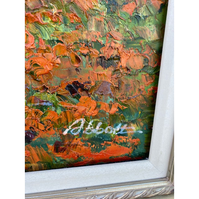 Sky Blue Large Modern Impressionist Oil Painting of Wildflower Field Stream and Mountain For Sale - Image 8 of 13