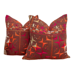 Heirloom Desert, Antique Phulkari Pillow Covers, a Pair