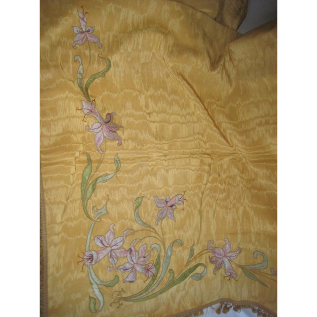 Textile French Art Nouveau Yellow Moire Silk and Flowers Castle Curtains Drapes - A Pair For Sale - Image 7 of 12