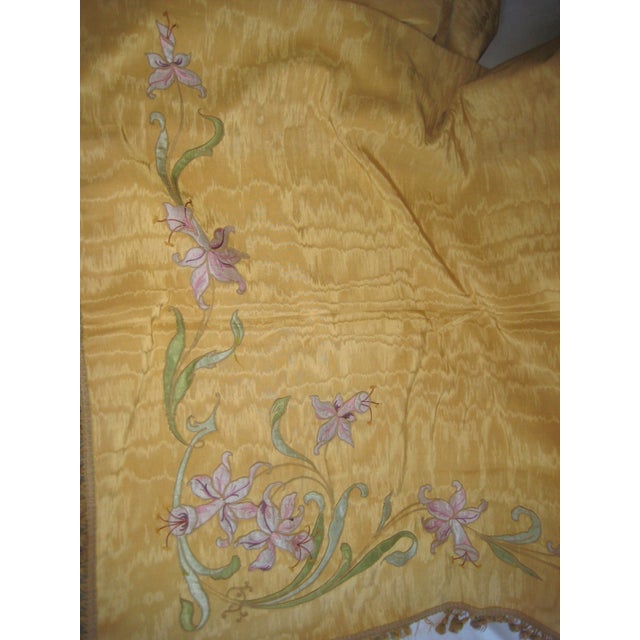 Textile French Yellow Moire Silk and Flowers Castle Curtains Drapes, Early 18 Hundreds - a Pair For Sale - Image 7 of 12