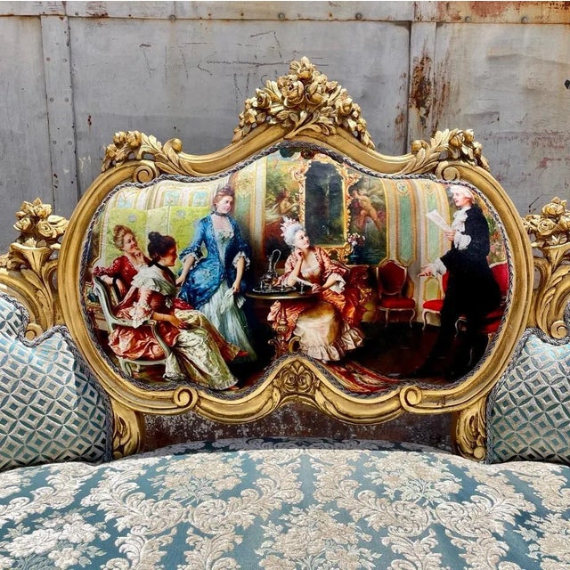 French Rococo Style Gold Leaf Damask Settee Chairish