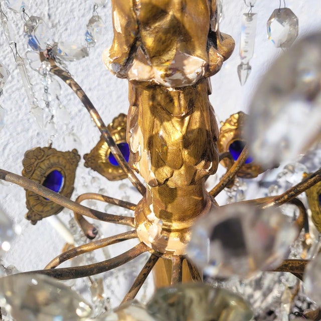 Genoese Chandelier in Gilded Wood and Crystal, Early 19th Century For Sale - Image 6 of 16