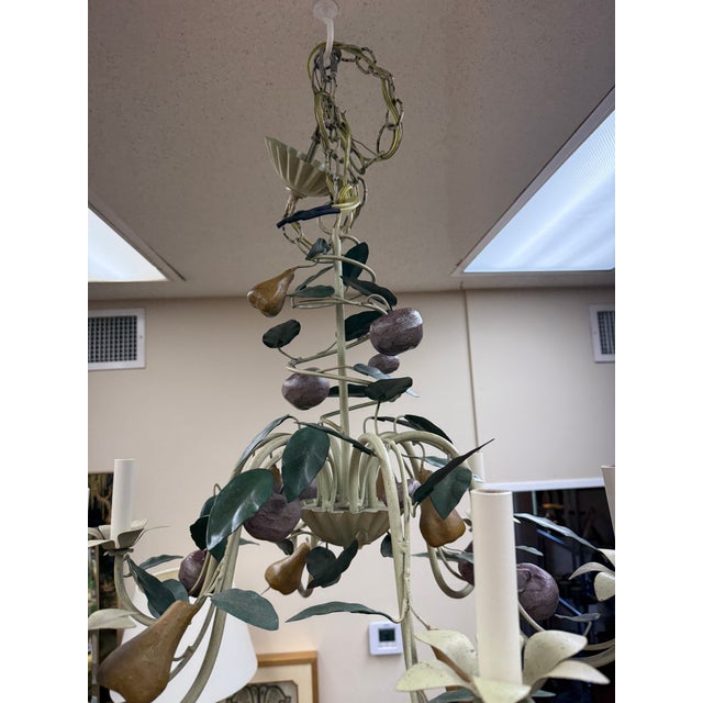 Vintage Italian Tole Chandelier With Pears and Plums For Sale - Image 4 of 9