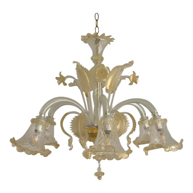Vintage Italian Glass Floral Chandelier After Murano For Sale
