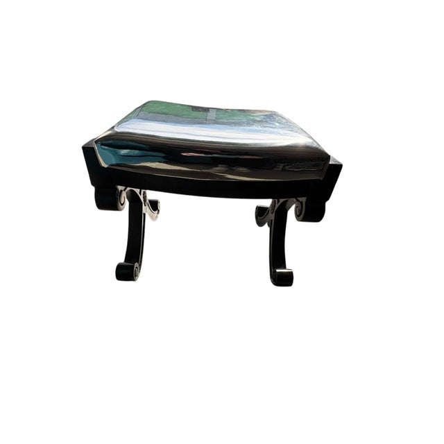 Mid 20th Century Baker Furniture Attributed Curule Stool With Silver Vinyl Finish For Sale In Indianapolis - Image 6 of 9