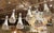 Set of two pairs of Italian, Mid-Century Modern, pendant chandeliers, circa 1970s. The four vintage pendant lights are...