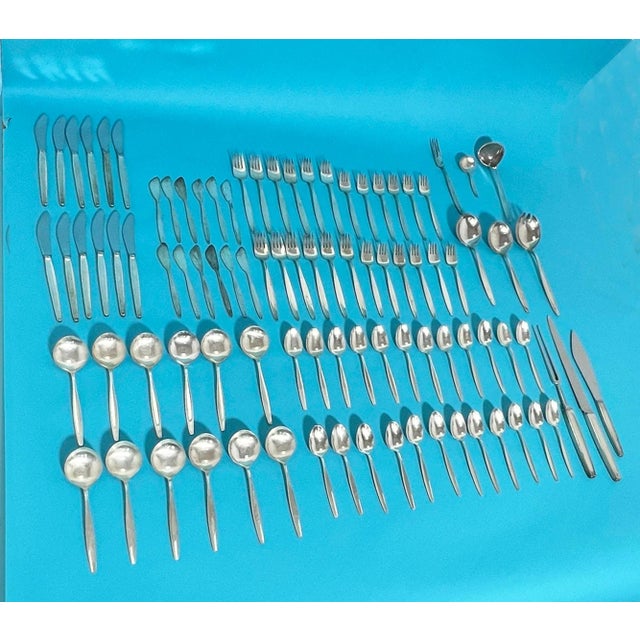 Metal Circa 1950s Georg Jensen Sterling Silver "Cypress" Flatware, Service for Twelve- 93 Pieces For Sale - Image 7 of 10