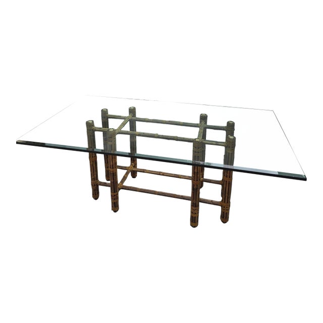 Glass and Bamboo Dining Table For Sale