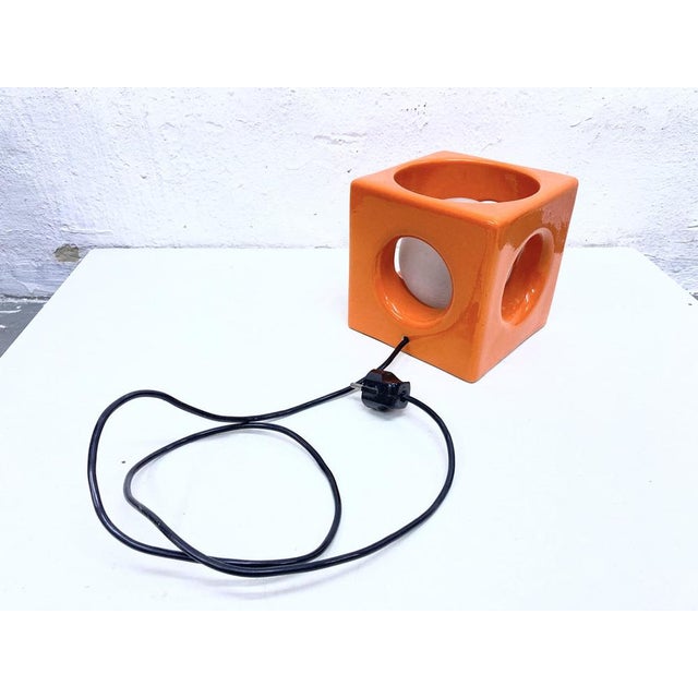 Space Age Cube-Shaped Orange Ceramic Table Lamp, 1970s For Sale - Image 9 of 11