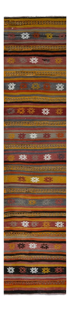 Vintage Short Turkish Kilim Runner 2'4" X 9'