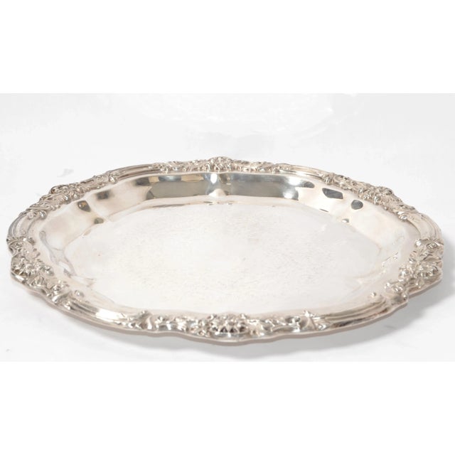 Victorian 1950s Victorian F. B. Rogers Silver Co. Crown Trademark Round Serving Platter Edelweiss For Sale - Image 3 of 12