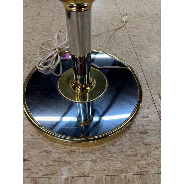 1970s Vintage Mid Century Modern Chrome & Brass Floor Lamp Glass Table Hollywood Regency Faux Bamboo For Sale - Image 5 of 10