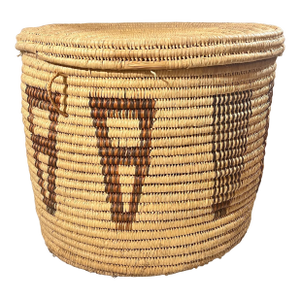 Exceptional Antique Pima–Papago Coiled Basket With Lid, C. 1900 — 20" H × 24" W