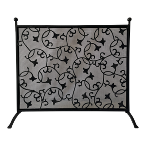 Vintage Botanical Ivy Scroll Design Blackened Steel Fireplace Screen